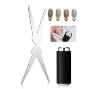 Cat Eye Magnet Set, Scissor-shaped Nail Magnet Tool, 2 in 1 Cat Eye Nail Magnet for French Effect, Cat Eye Gel Nail Polish Magnet for Nail Art DIY Home, Salon, Studio (Silver)