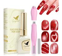 Cat Eye Nail Polish Red without Base & Top Coat - Magnetic Gel Nail Polish with 3D Cat Eye Effect, Extra Durable, Quick Curing, for Nail Studio & DIY, UV/LED Required