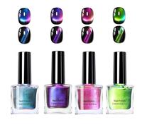 Cat Eye Nail Polish Set, 4 Pcs Magnetic Holographic Nail Polish Quick Dry | Chameleon Sparkly Pink Green Blue Purple Nail Varnish , Reflective Oil Based Nail Art Paint For Women, No Need UV