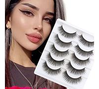 Cat Eye Natural Look Faux Mink Fake Eyelashes Light Volume False Fluffy Strip Multipack 3D 5 Pairs Pack by