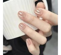 Cat Eye Press On Nails - 30Pcs Short Square False Nails - Crystal Nude Colour Fake Nails With Glue - High Glossy Full Cover Acrylic Stick On Nails For Women Girls