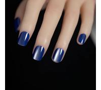 Cat Eye Press on Nails Short Coffin Shape,24PC Bling Royal Blue Cat Eye False Nails with Acrylic Nails Texture,Easy Application Sparkly Glitter Nail Press-On for Women,Reusable Fake Nails, Royal Blue