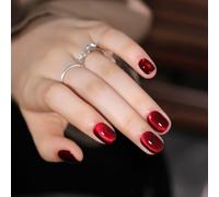 Cat Eye Press on Nails Short Coffin Shape,24PC Ruby Red Cat Eye False Nails with Acrylic Nails Texture,Easy Application Sparkly Glitter Nail Press-On for Women,Reusable Fake Nails(Ruby Red)