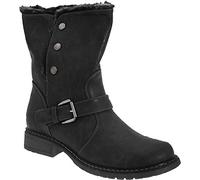 Cat Eyes Briony Press Stud Fold Down Biker Style Ankle Boots - Black PU, Ladies UK 5 / EU 38