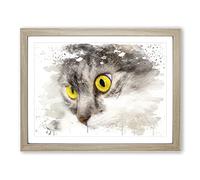 Cat Eyes No.7 V3 Modern Framed Print | A3 Oak Framed Wall Art | Ready to Hang | Modern Animal Picture | Living Room Bedroom Lounge Office