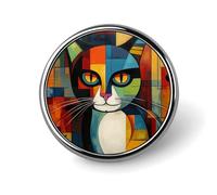 Cat Face Abstract Badge Holder Personalized Metal Button Pin Fashion Round Badge with Pattern Pin DIY Button Badges Exquisite Brooch Crafts Gift Clothes Decorative Pins