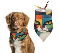 Cat Face Abstract Pet Scarf Adjustable Pet Accessories Triangular Scarf Washable Floral Print Puppy Bib Bandana Stylish Comfortable Cat Scarves for Holiday Scarfs