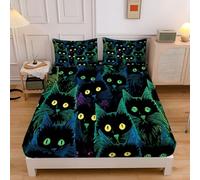 Cat Face Fitted Sheet for Single bed Abstract Simple Microfiber Fitted Bed Sheets Soft Breathable Fade Resistant Super King Deep Pocket 30cm Black