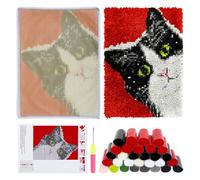 Cat Face Latch Hook Kits Cute Animals Latch Hook Rug Kit Pre Printed Bright Color Latches Carpet Making Kit DIY Handmade Wall Hanging Set for Adults Kids Beginners`(Red and White)