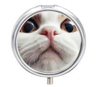 cat face pill box coffee cute round pill case portable medicine tablet holder vitamin organizer pocket for moned