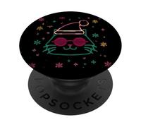 Cat Face Round Glasses Winter Character Graphic Pink Stars PopSockets Adhesive PopGrip