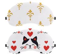 Cat Face with Red Love Heart 2-Pack Light-Blocking Soft Breathable Eye Masks with Eye Patches and Sleep Masks