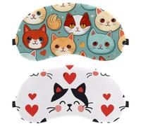 Cat Face with Red Love Heart 2-Pack Light-Blocking Soft Breathable Eye Patch Sleeping Masks