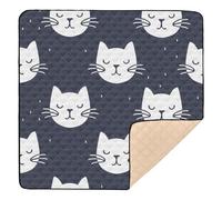 Cat Faces Dark Blue Large Sturdy Baby Activity Play Mat for Floor Waterproof Tummy Time Activity Mat for Baby Kids Toddlers Infants, 50'' x 50''
