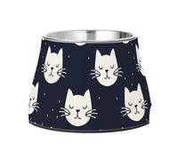 Cat Faces Dark Blue Raised Pets Water Bowl with Stand Stainless Steel Cats Food Bowls for Slow Feed Dogs Whisker Friendly