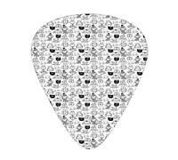 Cat Faces Guitar Picks 12 Pack Universal ABS Guitar Picks,Comic Cat Faces with Scarf Hipster Hats Crown Childish Cature Art,for Acoustic and Electric Guitar,Black and White