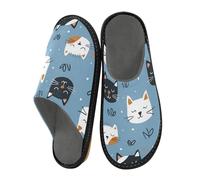 Cat Faces on A Blue Background House Slippers, Non Slip Slippers for Women Men Warm Slippers House Shoes Indoor Outdoor Slippers