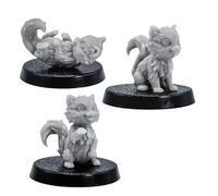Cat Familiar Miniatures Set - 3 Small Kitten Figures for Tabletop RPGs | 32mm Fantasy Animals | DnD, Pathfinder, Wargames | Forged Path Miniatures | Grey Resin Models for Gamers