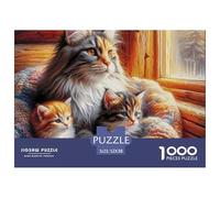 Cat Family Cozy Educational Game Decompression 1000 Pieces Jigsaw Puzzle - Cat Mom & Kittens Warmth for Adults Kids Home Activity52x38cm/1000pcs