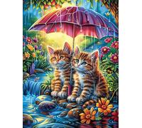 Cat Family in Magical Forest 500 Pcs Jigsaw Puzzle Bundle Fairy Tale Cute Animal Family Puzzle Lovers Fun Family Game Mindful Activity Spring Durable Cardboard 500 PCS