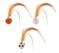 Cat Feather Ball - 3-Pieces Bouncy Cat Toys With Feather Tails | Interactive Playful Pet Bouncing Teaser for Balcony Patio Garden Backyard Home