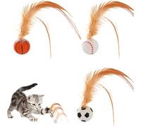 Cat Feather Balls - 3 Pieces Rubber Flutter Fall Balls, Cat Toy 3 Pack - Bouncing Balls Feathers for Cats | Indoor and Outdoor Self-evidence High Elasticity Indoor and