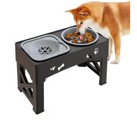 Cat Feeder and Water Dispenser, Height-Adjustable Bowl Stand with Slow Feeder Bowl, Anti-Spill Feeder and Drinking Bowl for Small to Medium Pets