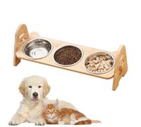 Cat Feeder - Raised Feeding Apparatus Frame, Inclined Pet Food Server, Triple Ceramic Insert Cups, Facilitating Easier Swallowing, Home Kitchen Pet Accessory, Dining Area Rest Spot Counter