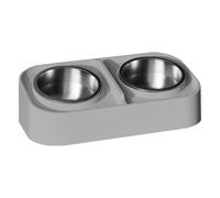 Cat Feeding Bowl, Cat Water Dish, Slanted Non-Slip Kitten Food Container with Stainless Steel Inserts for Pet Home Travel Apartment City Living, 14.17x7.68x3.74 Inches Grey 1-Piece