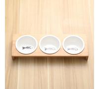 Cat Feeding Bowl Set with Elevated Bamboo Holder, Double, or Three Bowl Design, Split & Easy-to-Clean, Raised Pet Bowl for Cats Dogs Easy To Indoor Water Healthy Feeding (3 Bowl)