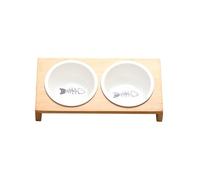 Cat Feeding Bowl Set with Elevated Bamboo Holder, Double, or Three Bowl Design, Split & Easy-to-Clean, Raised Pet Bowl for Cats Dogs Easy To Indoor Water Healthy Feeding (2 Bowl)
