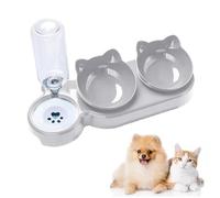 Cat Feeding Bowl with Water Dispenser Three-in-One Cat Food and Water Bowl Set, Raised Gravity Water and Double Food Bowls Whisker Wet Dry Elevated Feeding Bowls for Dogs (Gray, 40 * 22 * 14CM)