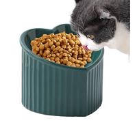 Cat Feeding Bowls | Ceramic Inclined Pet Water Bowl - Elevated Heart Shape Slanted Cat Dish, Shallow Porcelain Pet Feeder for Small To Medium Cats