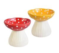 Cat Feeding Watering Supplies, Mushroom Cat Bowl 2Pcs 6x5 Inch 300ml Raised Cat Bowl Cute Ceramic Cat Bowls for Food/Water Food Safe Smooth & Stable Cat Feeder for Indoors