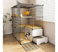 Cat Fence Indoor Pet Playpen - Durable Metal Wire, Easy to Clean Assembly, Stable Design for Exercise and Comfort with Litter Box and House