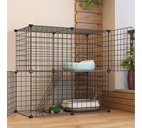 Cat Fence Indoor Removable DIY Metal Cat Cage Ferret Cage Dog Cage Cat Fence Cat Carrier Outdoor RV, Camping Cat Fence Cat Tree Suitable For 1-2 Cats Balcony Cattery,Black-74x37x74cm/29.1x14.6x29.1in