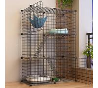 Cat Fence Indoor Removable DIY Metal Cat Cage Ferret Cage Dog Cage Cat Fence Cat Carrier Outdoor RV, Camping Cat Fence Cat Tree Suitable For 1-2 Cats Balcony Cattery,Black-74x37x111cm/29.1x14.6x43.7n