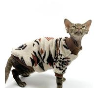 Cat Festive Sweater Pullover, Classic Soft Warm Christmas Clothes for Hairless Sphynx, Devon & All Indoor Kittens (Geometric,M)