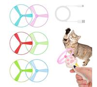 Cat Fetch Toy - Interactive Flying Disc Launcher, 6 Dragonfly Spinners | Outdoor Indoor Pet Teasing Stick, Exercise Chasing Set | ABS Kitten Training Gear, Garden Patio Activity Kit