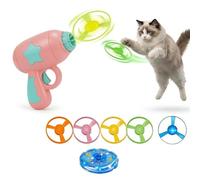 Cat Fetch Toy Launcher, Flying Disc Launcher Toy - 6-in-1 Interactive Pet Exercise Set - Battery-Free Mechanical Dragonfly Whirlybird Disc for Indoor Bored Cats - Night Play Spinning Top(Pink)