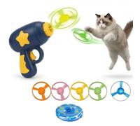 Cat Fetch Toy Launcher, Flying Disc Launcher Toy - 6-in-1 Interactive Pet Exercise Set - Battery-Free Mechanical Dragonfly Whirlybird Disc for Indoor Bored Cats - Night Play Spinning Top(Dark Blue)