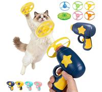 Cat Fetch Toy Launcher - Interactive Flying Disc Toy with Colorful Propellers, Bamboo Dragonfly Catapult, Indoor & Outdoor Chasing Game for Cats, Kitten Training & Play (Dark Blue)