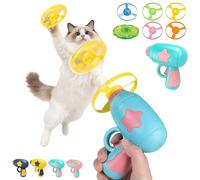 Cat Fetch Toy Launcher - Interactive Flying Disc Toy with Colorful Propellers, Bamboo Dragonfly Catapult, Indoor & Outdoor Chasing Game for Cats, Kitten Training & Play (Light Blue)