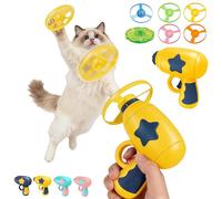Cat Fetch Toy Launcher - Interactive Flying Disc Toy with Colorful Propellers, Bamboo Dragonfly Catapult, Indoor & Outdoor Chasing Game for Cats, Kitten Training & Play (Yellow)