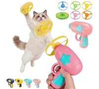 Cat Fetch Toy Launcher - Interactive Flying Disc Toy with Colorful Propellers, Bamboo Dragonfly Catapult, Indoor & Outdoor Chasing Game for Cats, Kitten Training & Play (Pink)