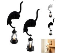 Cat Figurines Decor, Led Night Lights Statue (Black) | 3D Printed Hanging Cat Figurine, For Shelf Kitchen Bedroom Bathroom, Antique Shelf Decor