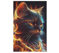 Cat Fire Pet Animals 1000 Piece Jigsaw Puzzle- Brain Teaser Game for Adults & Children - Educational Activities Wooden Jigsaws 78×53cm