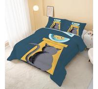 Cat Fish Blue Coverless Duvet Single 7.5 Tog, Cartoon Animals Soft Quilt for Kids Boys Girls, Lightweight Comforter Set for All Seasons, Easy Care Bedding Single Bed Size W&72