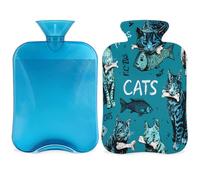 Cat Fish Bones Hot Water Bottle with Cover, 2L Hot Water Bag for Pain Relief, Neck Soft and Shoulder, Hand Feet Warmer, Hot and Cold Compress for Adult Kids