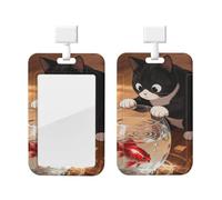 Cat Fish Tank Id Badge Holder with Lanyard-Vertical Card Protector Clear Abs Hard Shell, Retractable Reel for Work Office